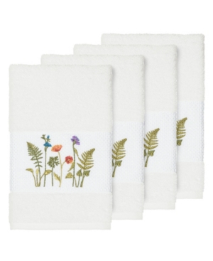 Linum Home Turkish Cotton Serenity 4-pc. Embellished Hand Towel Set Bedding In White