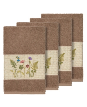 Linum Home Turkish Cotton Serenity 4-pc. Embellished Hand Towel Set In Latte