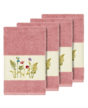 Linum Home Turkish Cotton Serenity 4-pc. Embellished Hand Towel Set Bedding In Tea Rose