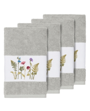 Shop Linum Home Turkish Cotton Serenity 4-pc. Embellished Hand Towel Set In Light Grey