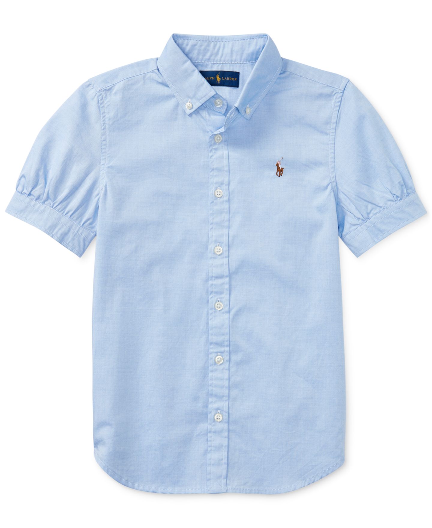 Топ Polo Ralph Lauren Short-Sleeve Solid Oxford для девочек, цвет: Синий — фото 5