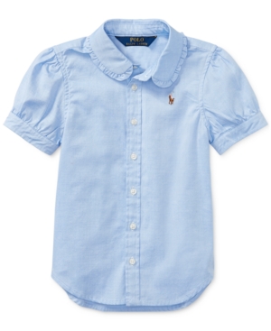 Shop Polo Ralph Lauren Little Girls Short Sleeve Solid Oxford Top In Blue