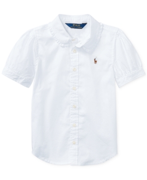 Shop Polo Ralph Lauren Little Girls Short Sleeve Solid Oxford Top In White