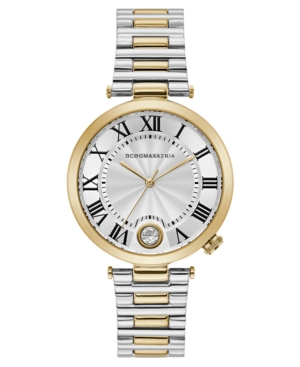 image of Bcbgmaxazria Ladies Round Two Tone Stainless Steel Bracelet with T Bar Attachment Watch, 38mm