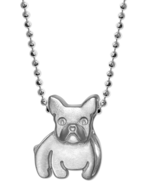 Shop Alex Woo Diamond Accent French Bulldog 16" Pendant Necklace In Sterling Silver