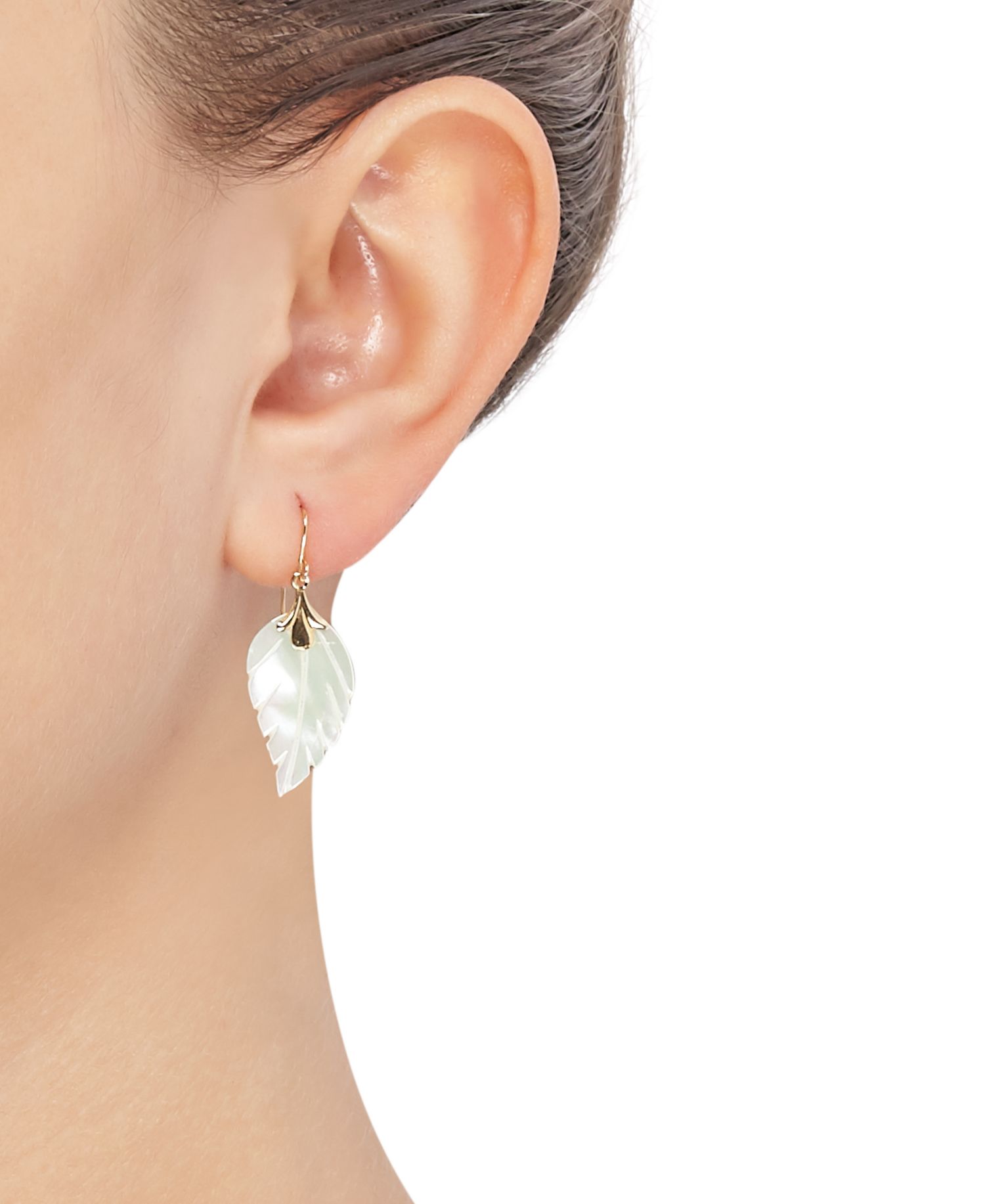 Mother of Pearl Leaf Earrings in 10k Gold