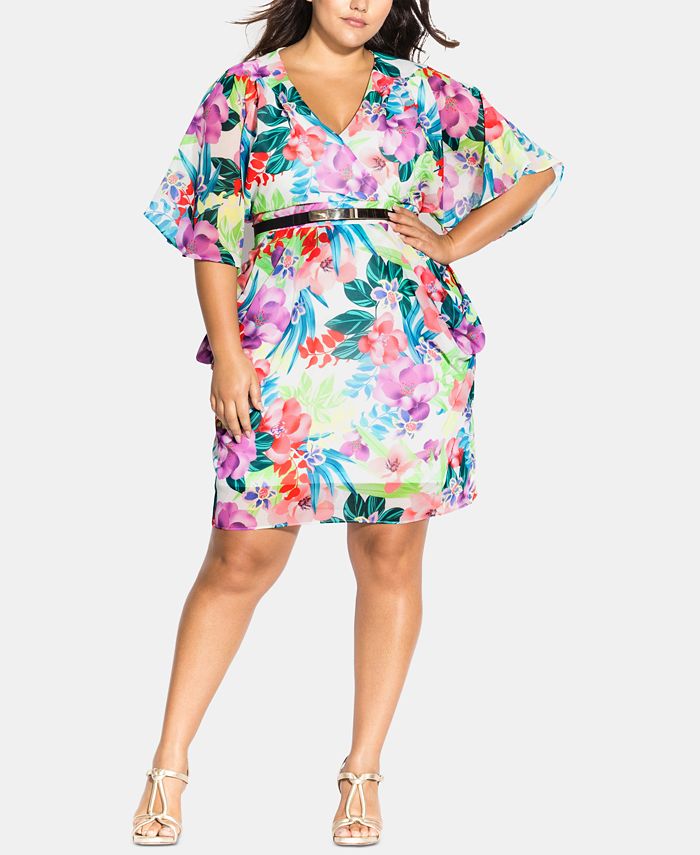 City Chic Trendy Plus Size Belted Floral-Print Dress - Macy's