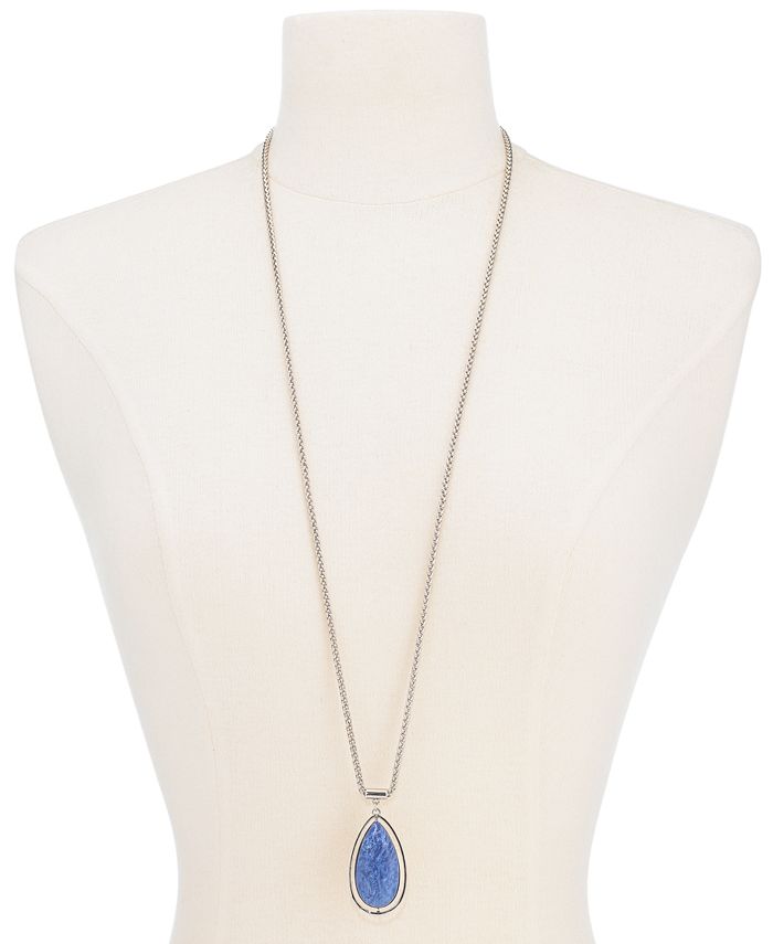Alfani Silver-Tone Blue Teardrop Pendant Necklace, 36