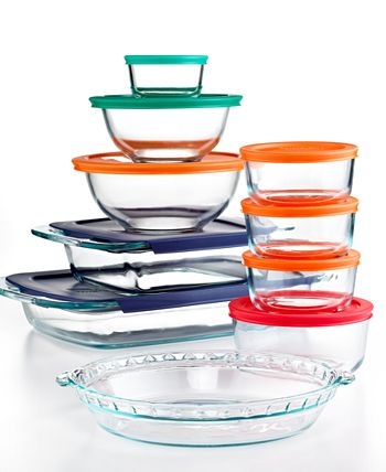 Pyrex - Food Storage Containers, 19 Piece Bake and Store Set with Colored Lids
