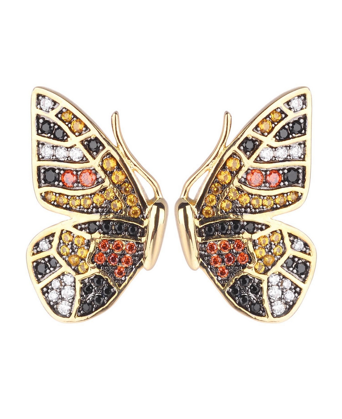 Multi-Colored Cubic Zirconia Butterfly Wing Stud Earring - Gold