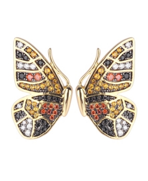 Shop Noir Multi-colored Cubic Zirconia Butterfly Wing Stud Earring In Gold