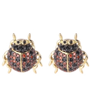 Shop Noir Red/black Cubic Zirconia Ladybug Stud Earring In Gold