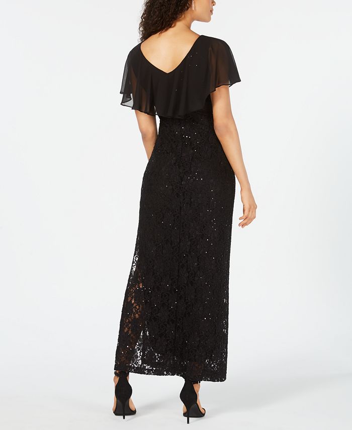connected sequined lace overlay gown