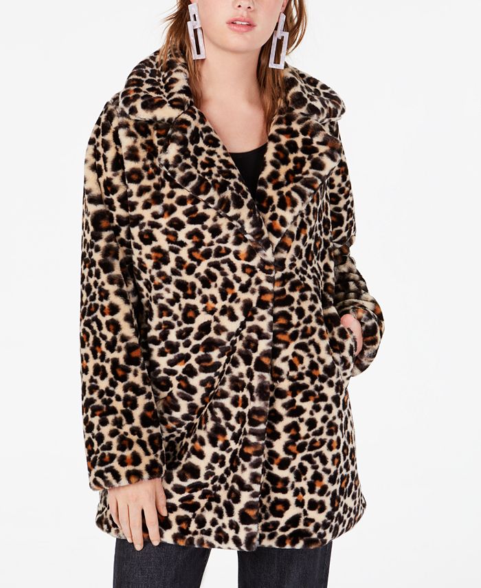 Coffee Juniors Leopard Print Faux, Animal Print Fur Coat