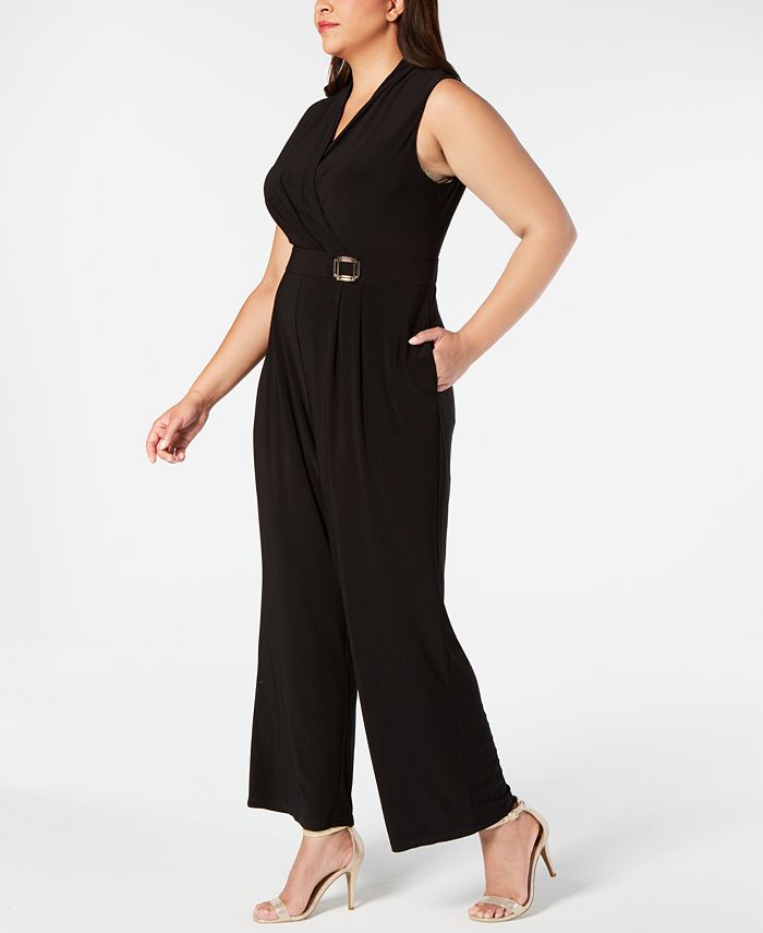 Jessica Howard Plus Size Embellished V-Neck Jumpsuit - Macy's