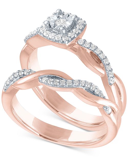Macy S Diamond Bridal Set 1 4 Ct T W In 14k Rose Gold Over