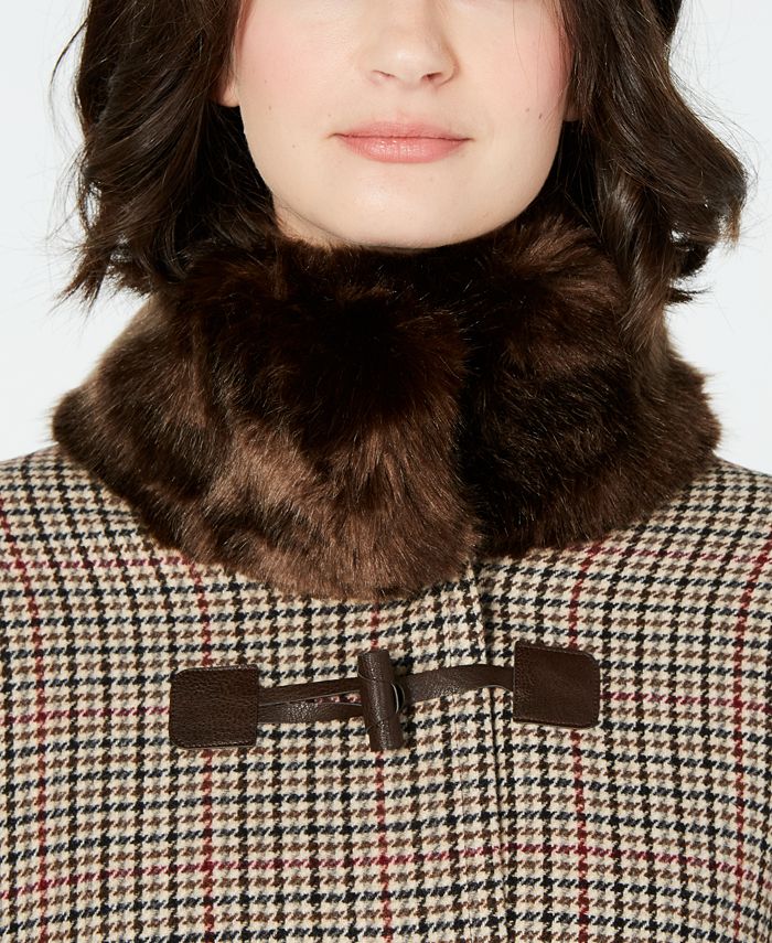 Jones New York FauxFurCollar Plaid Cape Coat Macy's