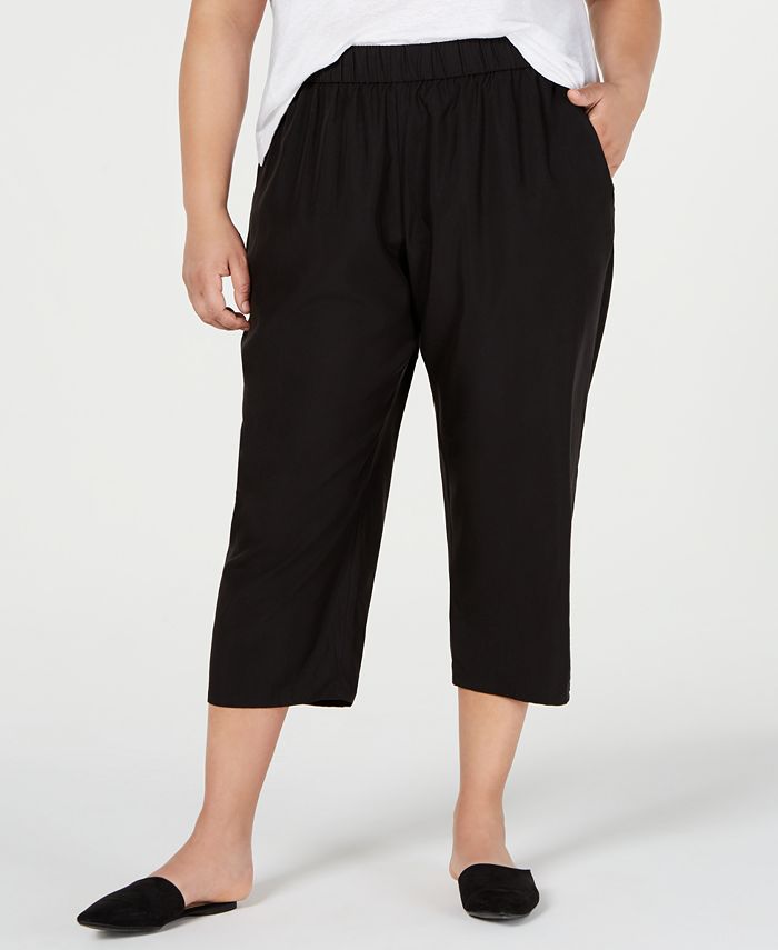 Eileen Fisher Plus Size Tencel Polyester Cropped Slouchy Pants - Macy's