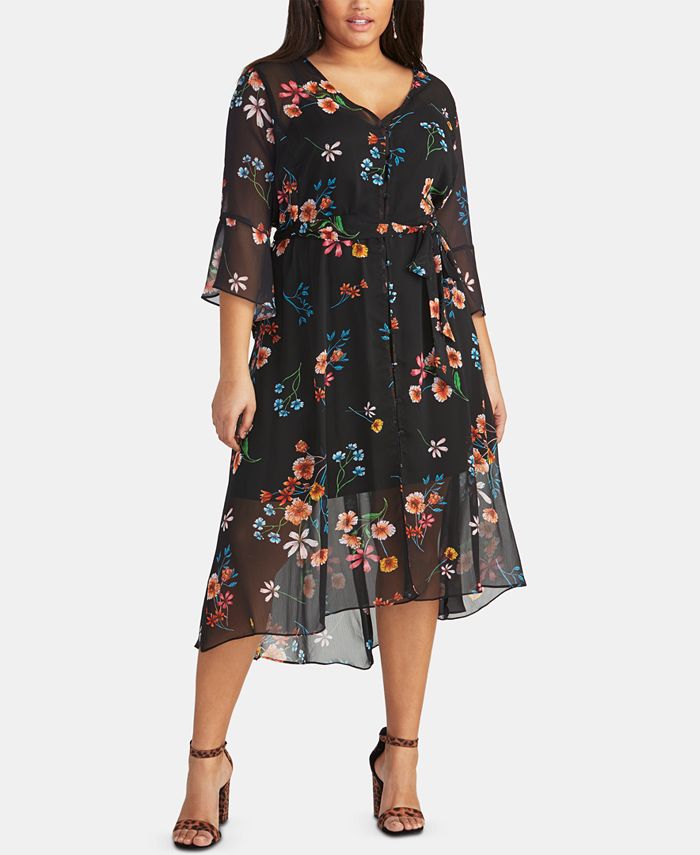 RACHEL Rachel Roy Trendy Plus Size Floral High-Low Midi Dress - Macy's