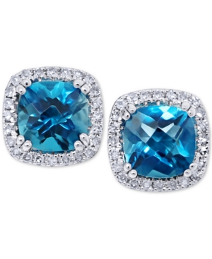 image of London Blue Topaz (2 ct. t.w.) & Diamond (1/5 ct. t.w.) Stud Earrings in 14k White Gold