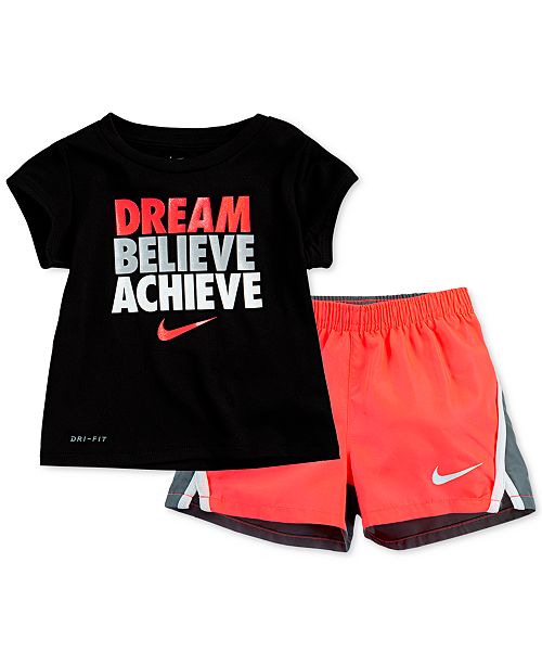 Nike Toddler Girls 2 Pc Dream Believe Achieve Dri Fit Logo T Shirt