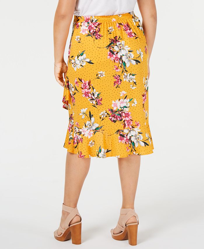 Monteau Trendy Plus Size Ruffled Faux-Wrap Skirt - Macy's