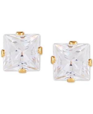 image of Swarovski Zirconia Princess Stud Earrings in 14k Gold