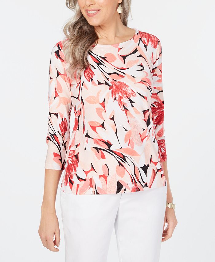 JM Collection Printed Jacquard Top, Created for Macy's - Macy's