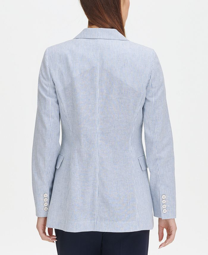 Hamptons Striped Notched Lapel Jacket Blue