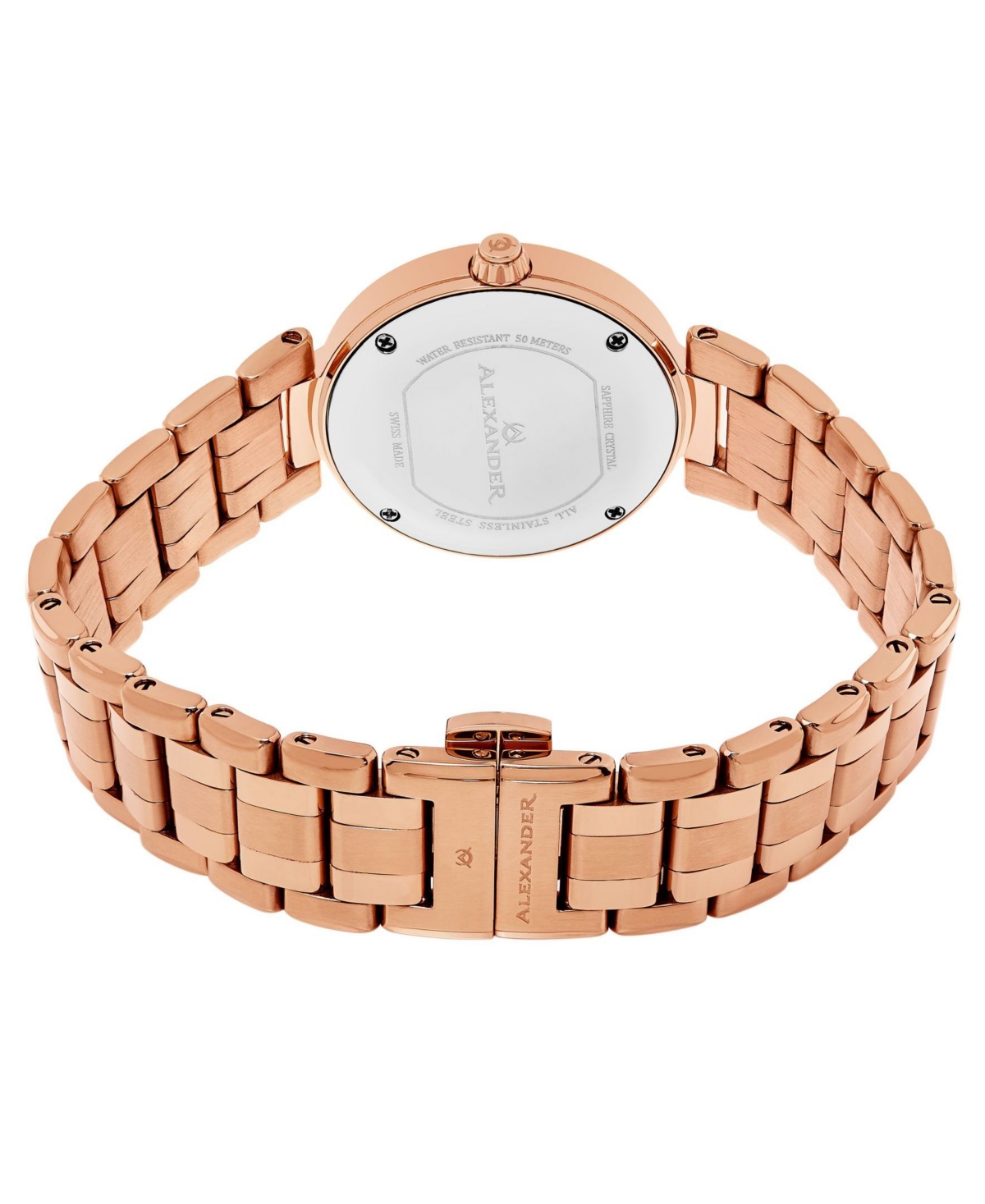 Alexander Watch , Ladies Quartz Date Watch withTone Stainless Steel Case onTone Stainless Steel Bracelet - Rose Gold