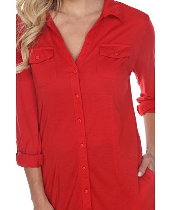 White Mark Womens Lakota Stretchy Button Down Tunic White Size Large