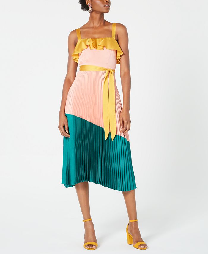 Avec Les Filles Pleated Colorblocked A-Line Dress - Macy's