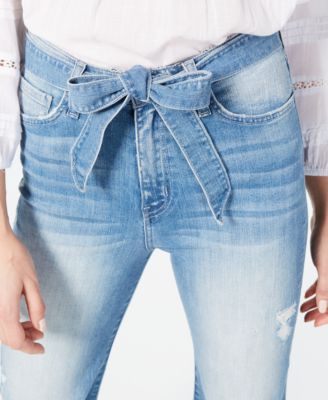 FLYING MONKEY Belted Cropped Flared Jeans