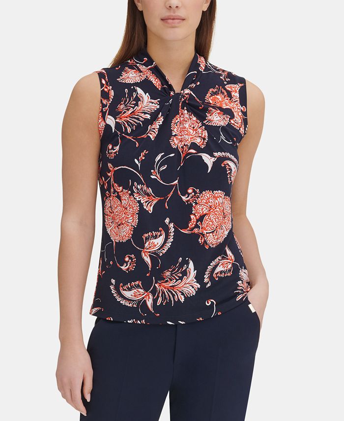 Tommy Hilfiger Printed Knot-Neck Top, Created for Macy's - Macy's