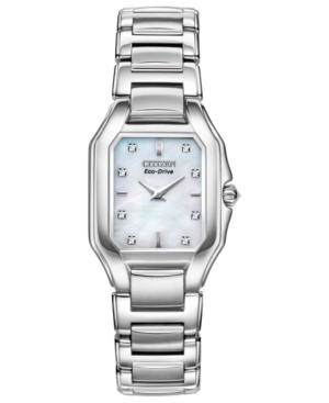 Citizen Women's Eco-Drive Signature Fiore Diamond Accent Stainless Steel Bracelet Watch 26x24mm EX1190-58D