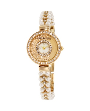 image of Adrienne Vittadini Collection Women-s Gold Analog Quartz Watch with Mother of Pearl Dial and Stone Accent Strap