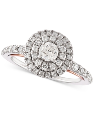 image of Diamond Double Halo Engagement Ring (1 ct. t.w.) in 14k White Gold and 14k Rose Gold
