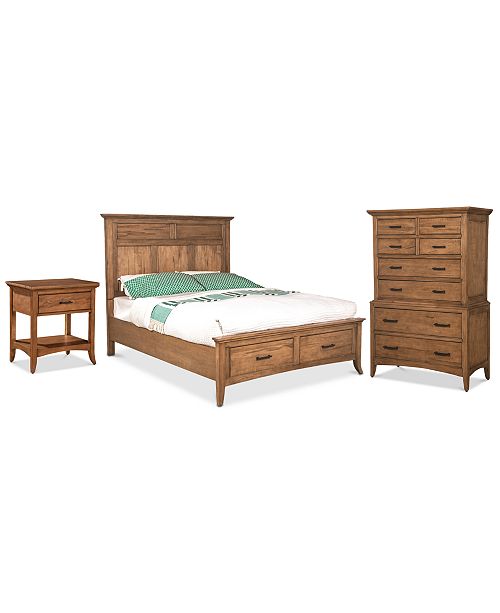 Lockeland Solid Wood Bedroom Furniture 3 Pc Set King Storage Bed Nightstand Chest