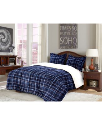 Elegant Comfort Plaid Micromink/Sherpa Reversible Down Alternative Microsuede 3-Pc. Comforter Sets, Full/Queen