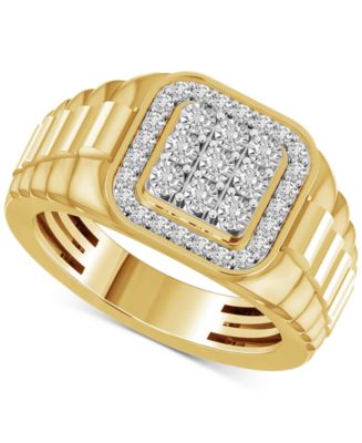 Men's Diamond Cluster Ring (1/2 ct. t.w.) in 10k Gold - Macy's