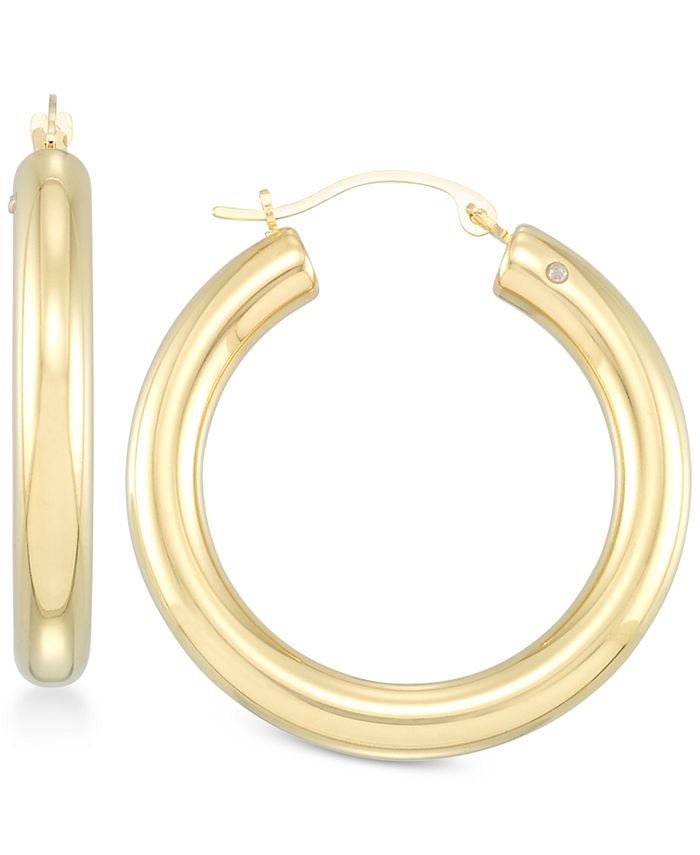 Signature Gold Diamond Accent Round Hoop Earrings in 14k Gold Over ...