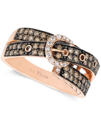 Le Vian - Chocolate (5/8 ct. t.w.) and White Diamond (1/10 ct. t.w.) 2-Row Buckle Ring in 14k Rose Gold