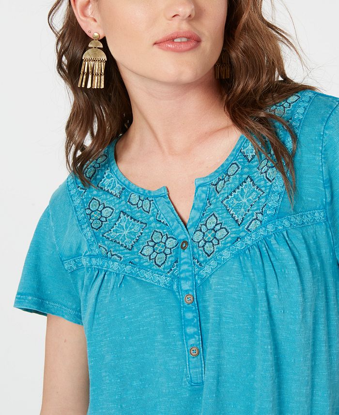Style & Co Petite Cotton Embroidered Handkerchief-Hem Top, Created for ...