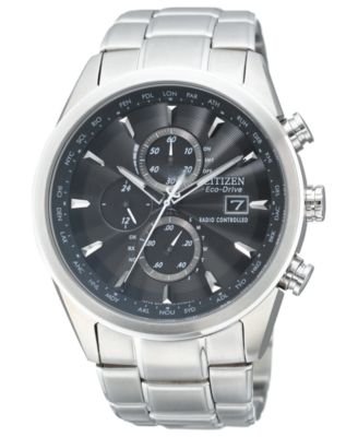Citizen - Men's Eco-Drive World Chronograph A-T Stainless Steel Bracelet Watch 43mm AT8010-58E
