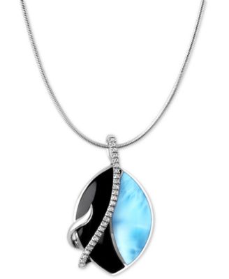 Marahlago - Dakota Larimar & Black Onyx & White Topaz 21" Pendant Necklace in Sterling Silver