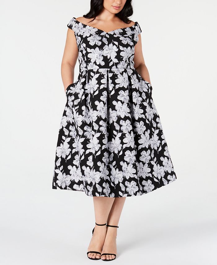 Calvin Klein Plus Size Off-The-Shoulder Floral Fit & Flare Midi Dress ...