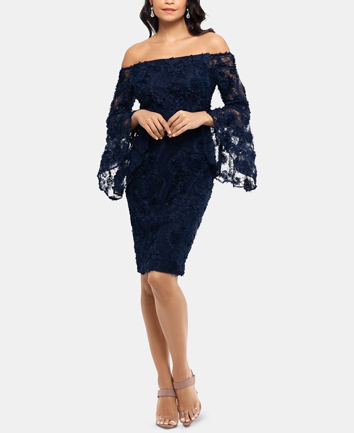 Xscape off the hot sale shoulder lace dress