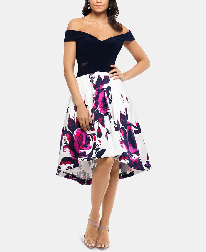 XSCAPE Off-The-Shoulder Floral-Skirt Dress - Macy's