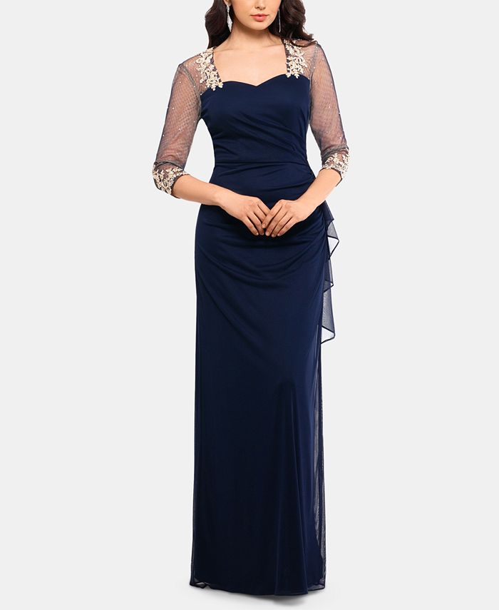Xscape petite hotsell embroidered illusion gown