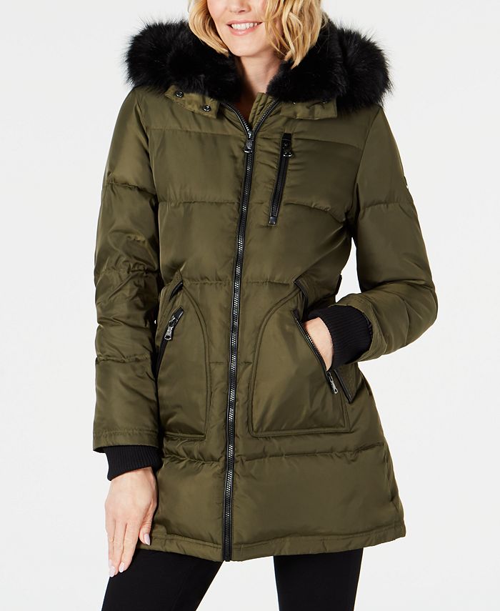 Vince Camuto Women's Belted Quilted Hooded Puffer Coat - Macy's